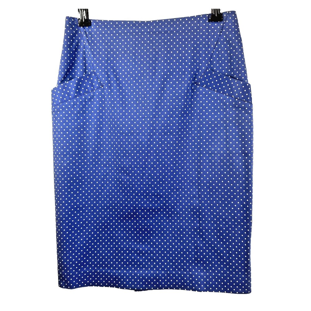 Les Copains Women's Blue White Polka Dot Cotton Blend Pencil Skirt Sz 6/42